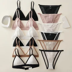 Women Lace Bra And Panties Set Wireless Bralette Low Waist Transparent Panties Female Ultrathin Sexy Seamless Underwear Set