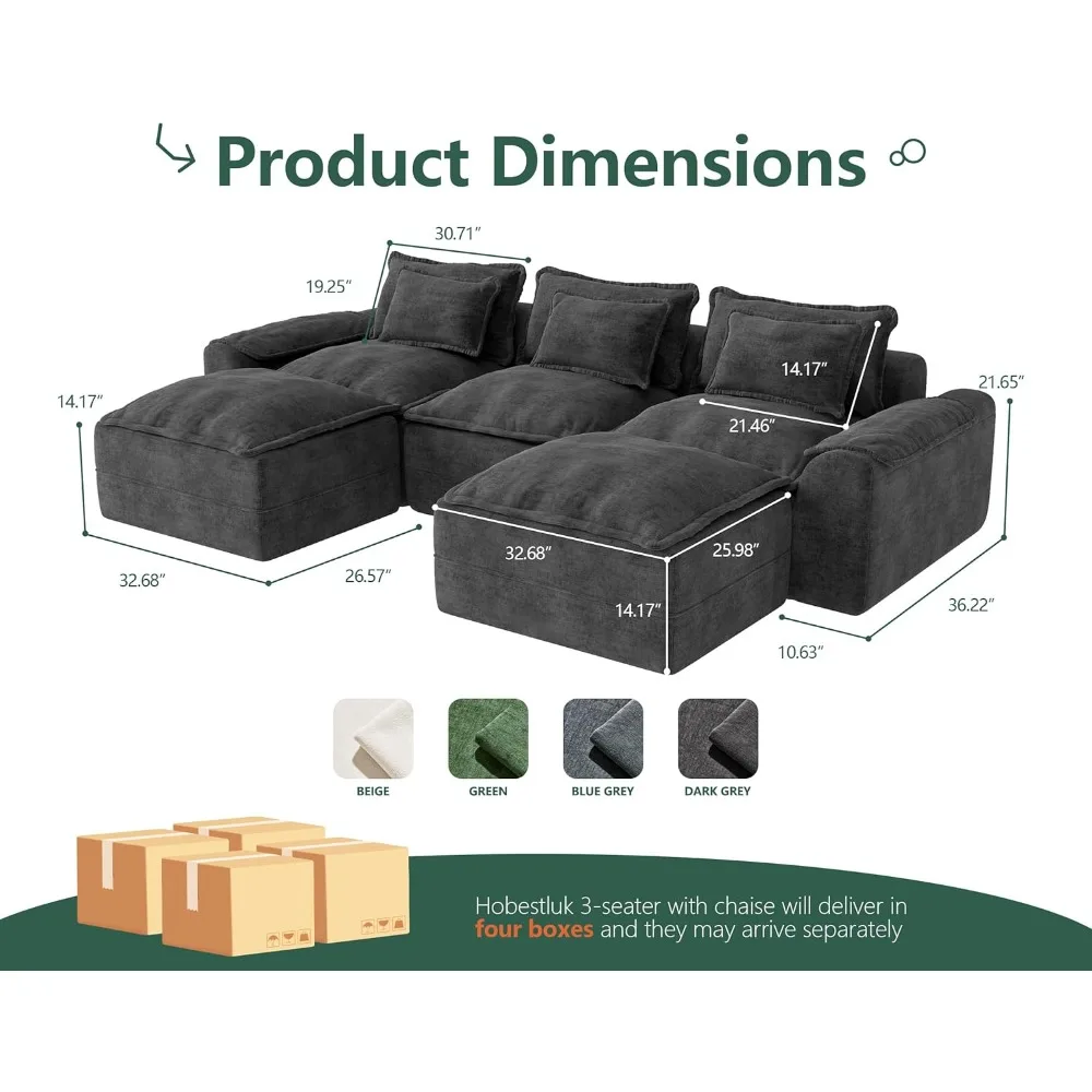 أريكة مقطعية سحابة مقاس 120 بوصة مكونة من 3 مقاعد مع أريكة عثمانية على شكل حرف U أريكة بمقعد عميق مع غطاء قابل للإزالة أريكة كبيرة #2