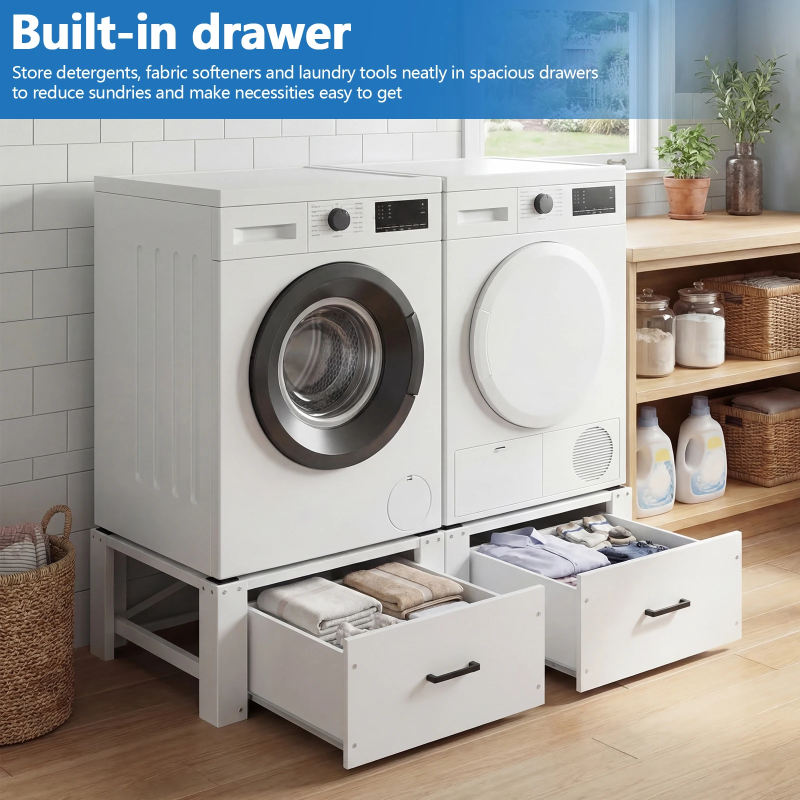 

2 Pack Laundry Pedestal with Drawer 29inch Washer Dryer Stand 14.3in Height 700LBS Capacity Steel Construction