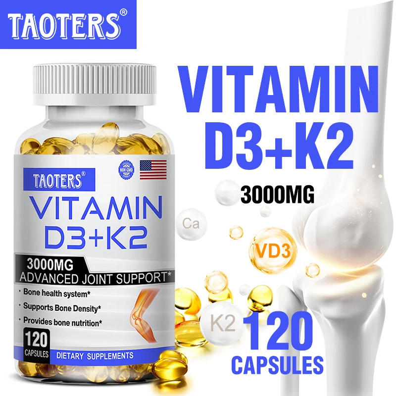 TAOTERS-Suplemento de vitamina D3 + K2 para apoiar a saúde articular, óssea e imunológica, fórmula não transgênica, vitamina D e complexo K fáceis de engolir