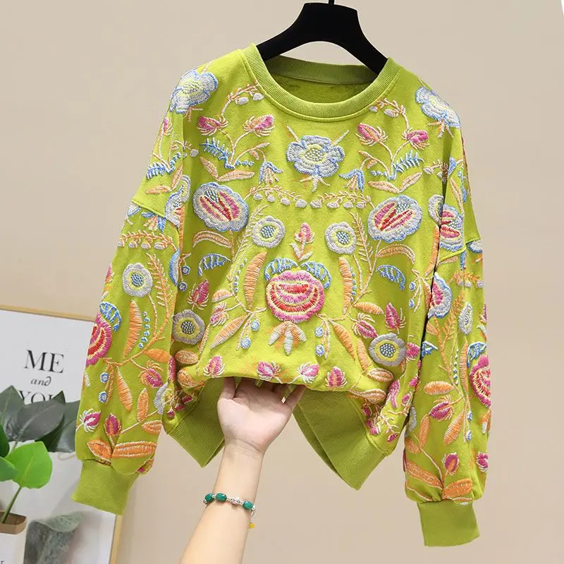 Round Neck Pullover Sweaters, Three-Dimensional Printing Embroidery, Leisure Jacket, Coat Base, Europe and America, Autumn and W