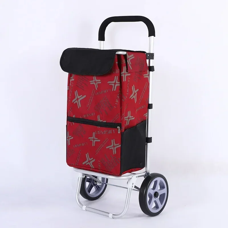 2023 New Large Capacity Household Buy Vegetables Oxford Cloth Tie Rod Portable Folding Shopping Hand Cart with Wheels Vogue