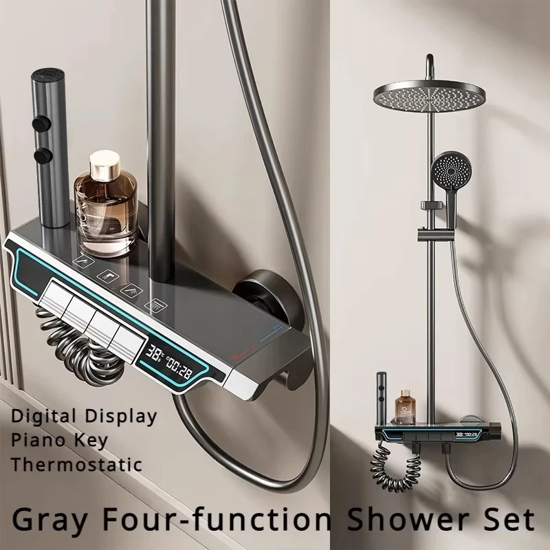 Badezimmer-Duschsystem, LED-Licht, Duschsystem, Duscharmatur mit Digitalanzeige, inklusive Badezimmerzubehör