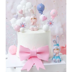 Blue Pink Rabbit Baby Cake Ornaments Baby Shower Gender Reveal Daisy Flower Cake Toppers Birthday Cake Baking Decoration