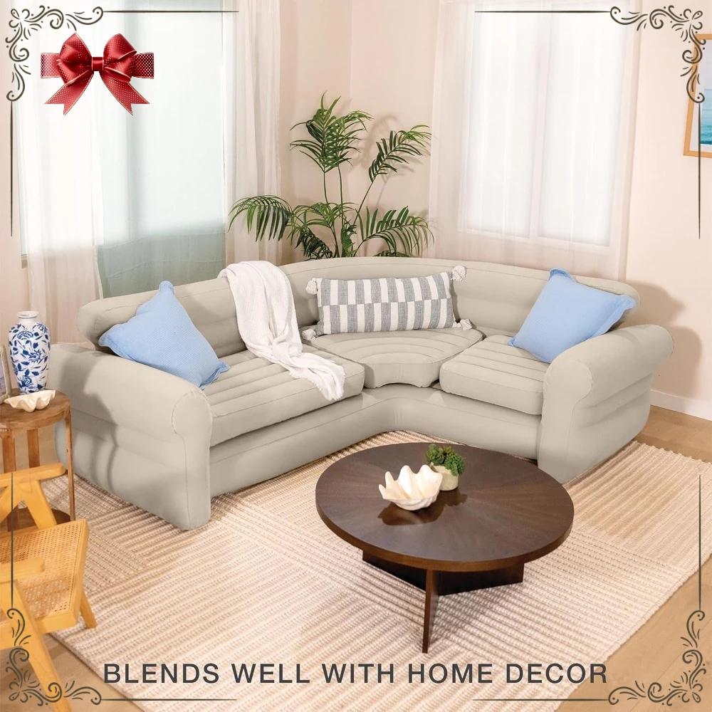 

US Shipping Inflatable Corner Sofa L Shaped Couch 880lb Weight Capacity 2 in 1 Valve Indoor Setup 101x80x30in