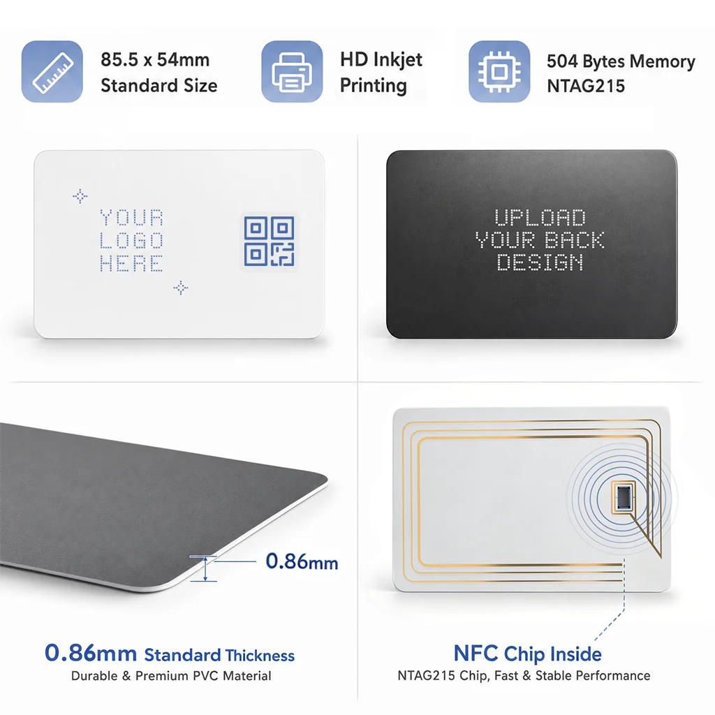 Cartão de Visita Digital NFC Impressão a Jato de Tinta com Logo Personalizado 504B Cartão Inteligente Regravável Link de Mídias Sociais MOQ 1