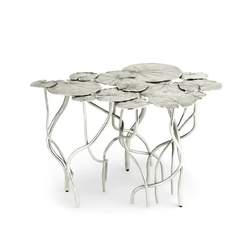 Light luxury water lily, coffee table living room home, modern high-end villa, creative metal special-shaped side table