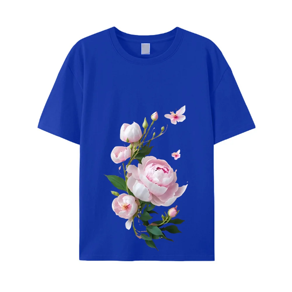 Precious floral print Love roses for Valentine's Day Children's adult T-shirt combed 100% cotton short-sleeved tops for tees