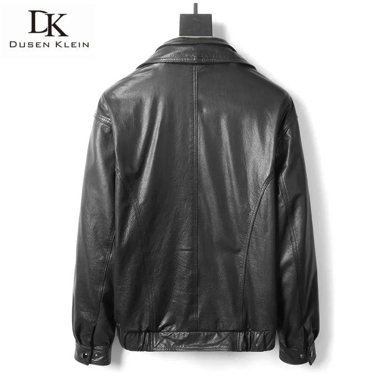 Dusen Klein Men Genuine Leather Jacket Cow Leather Coat Slim/Casual/Black N-S2301