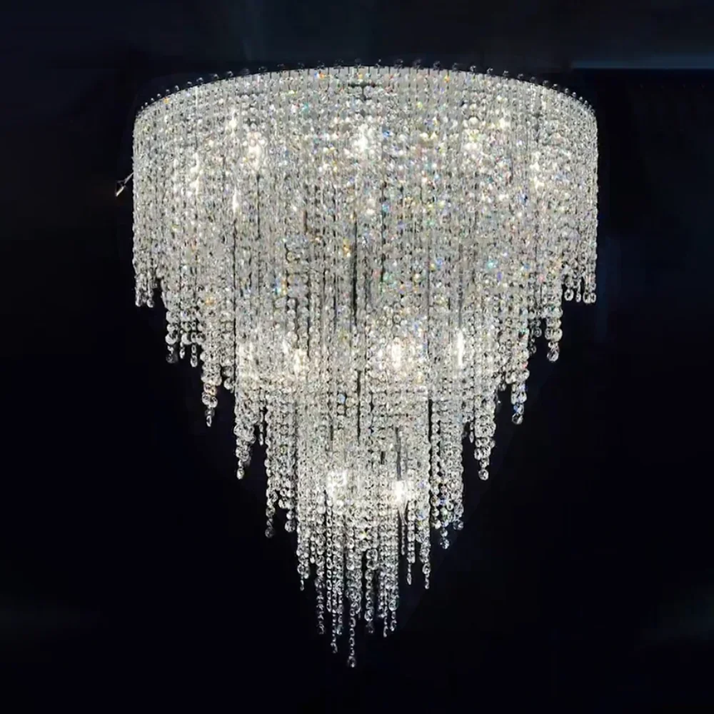 

Modern Luxury K9 Crystal Gig Pendent Lamp For Hotel Lobby Living Room Spiral Staircase Villa Home Decorative Chandelier