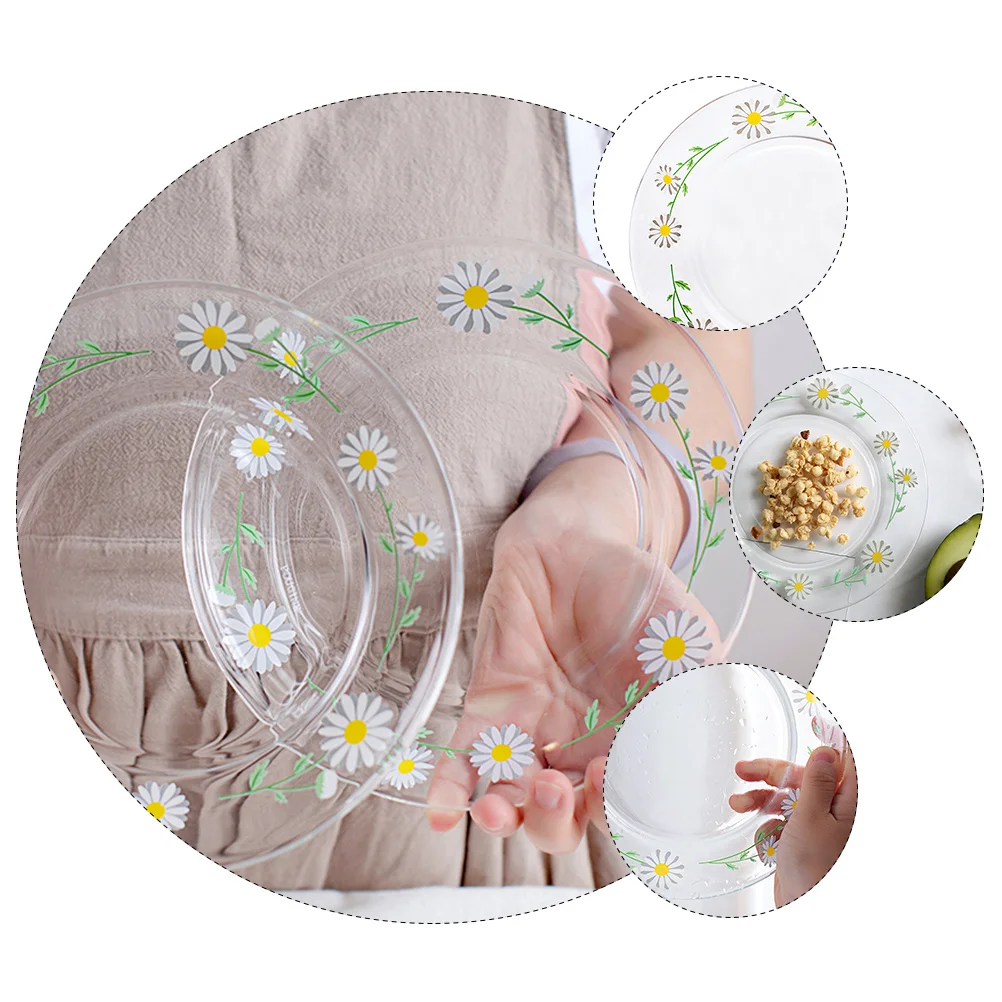 

1Pcs Tempered Style Plate Creative Salad Dessert Dish Lovely Fruit Kitchen Tableware Steak Pan Salad Plate