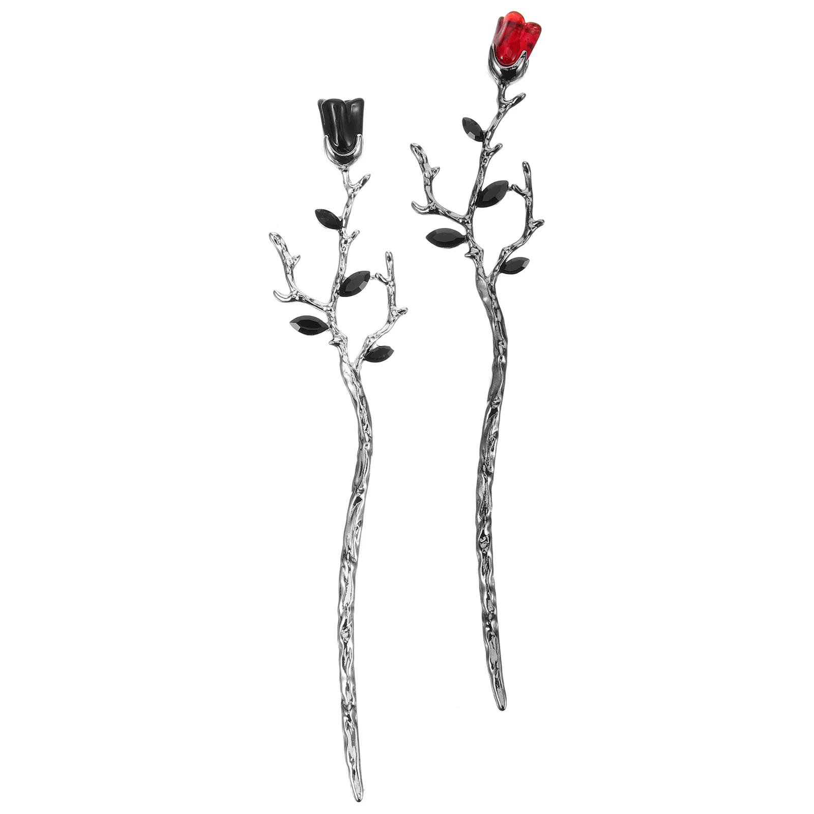 

2 Pcs Rose Branch Hairpin Bun Sticks Chignon Fork Girl's Accessories Flower Alloy Buns Holder Women