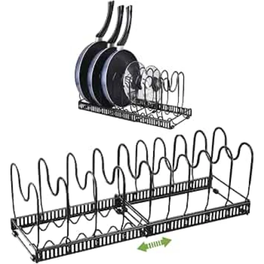 1 szt. Regulowany organizer na garnki i patelnie z metalu, 31–57 cm, do kuchni, na blat i do szafki, czarny - zdjęcie 1