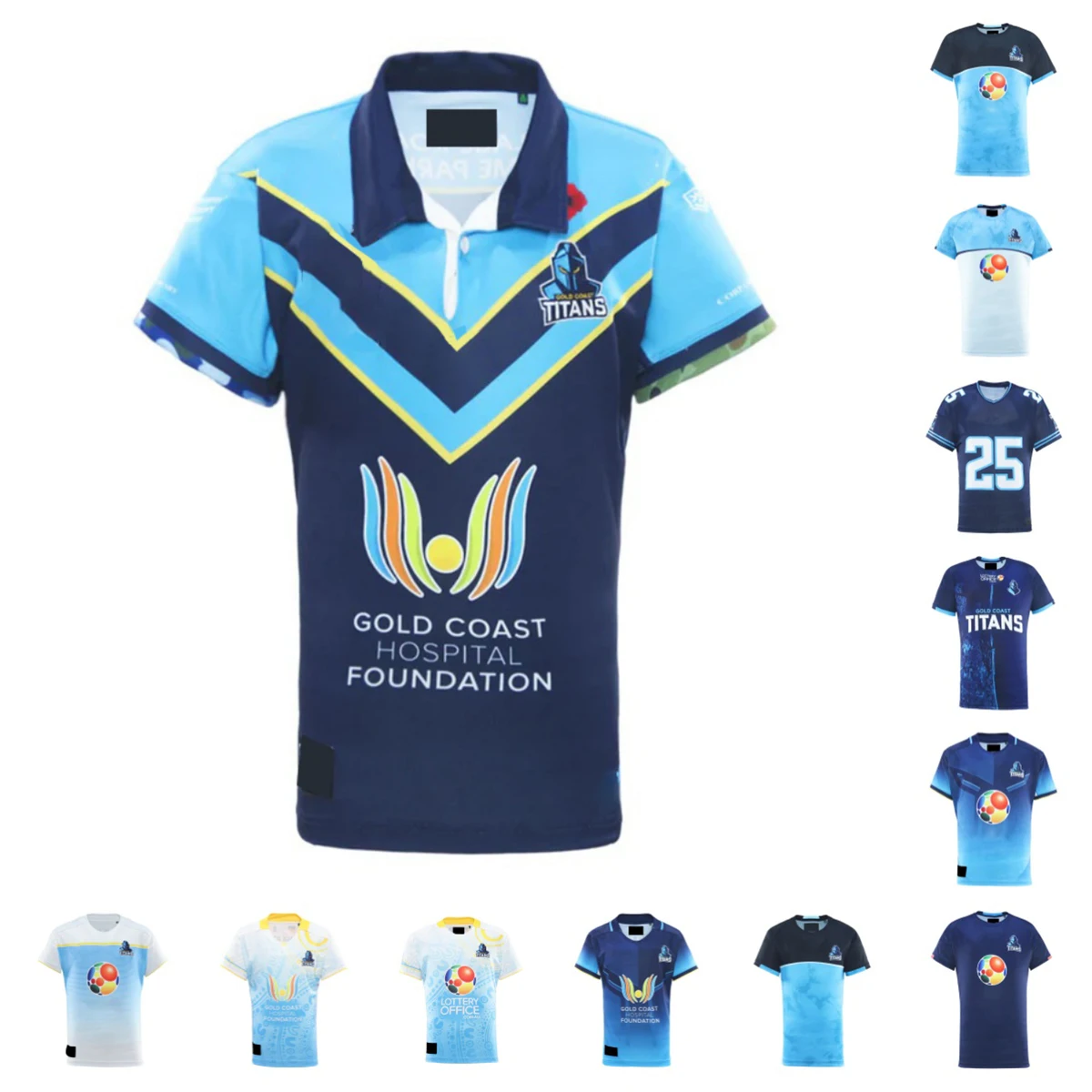 

2025 Gold Coast Titans/темно-синий/мединочный/домашний и выездной/молодежный/тренировочный/разминка/синий/медиа/высококачественная рубашка для регби
