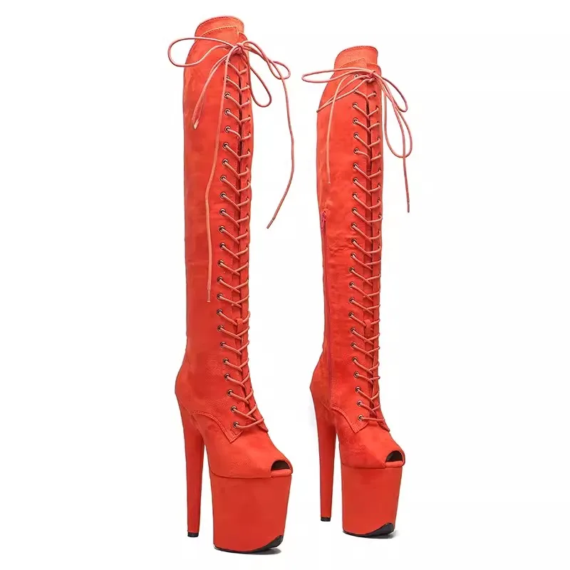 

Auman Ale New 20CM/8inches Suede Upper Sexy Exotic Lace-up High Heel Platform Party Women Boots Pole Dance Shoes