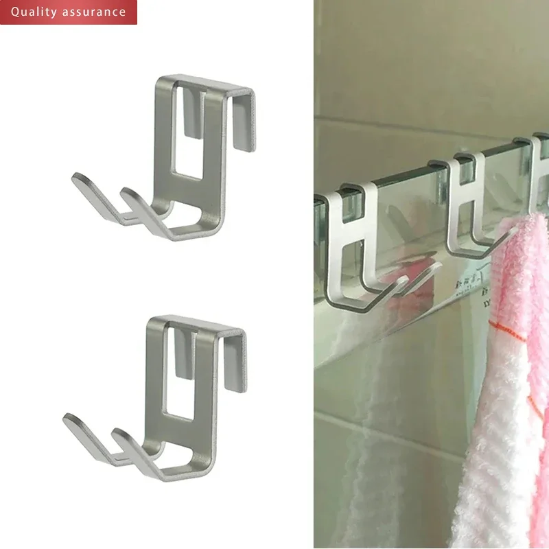 Space Aluminum Traceless Hook Radiator Metal Double-head Hook Towel Bathroom Glass Door Nail-free Door Rear Coat Hook