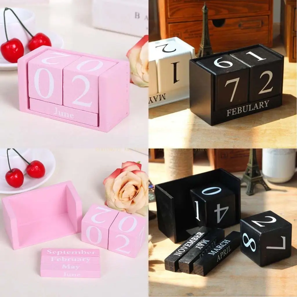 

Vintage Wooden Calendar Blocks Month Date Display Desktop Acce