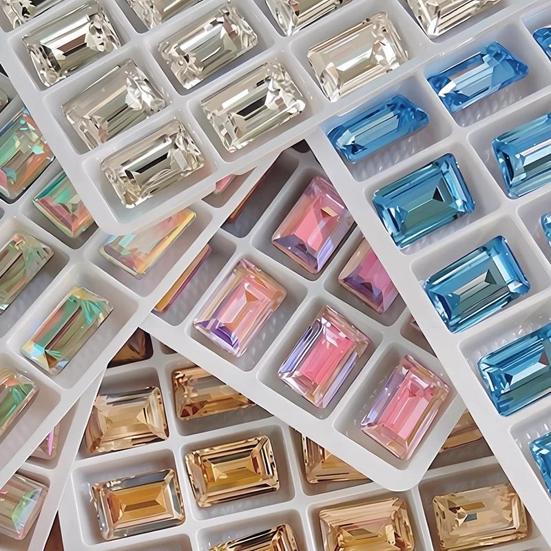 10PC K9 Right-angled Rectangle Pointed-back Crystal Nail Art Rhinestone Accessories Parts For Manicure Nails Decoration Supplies