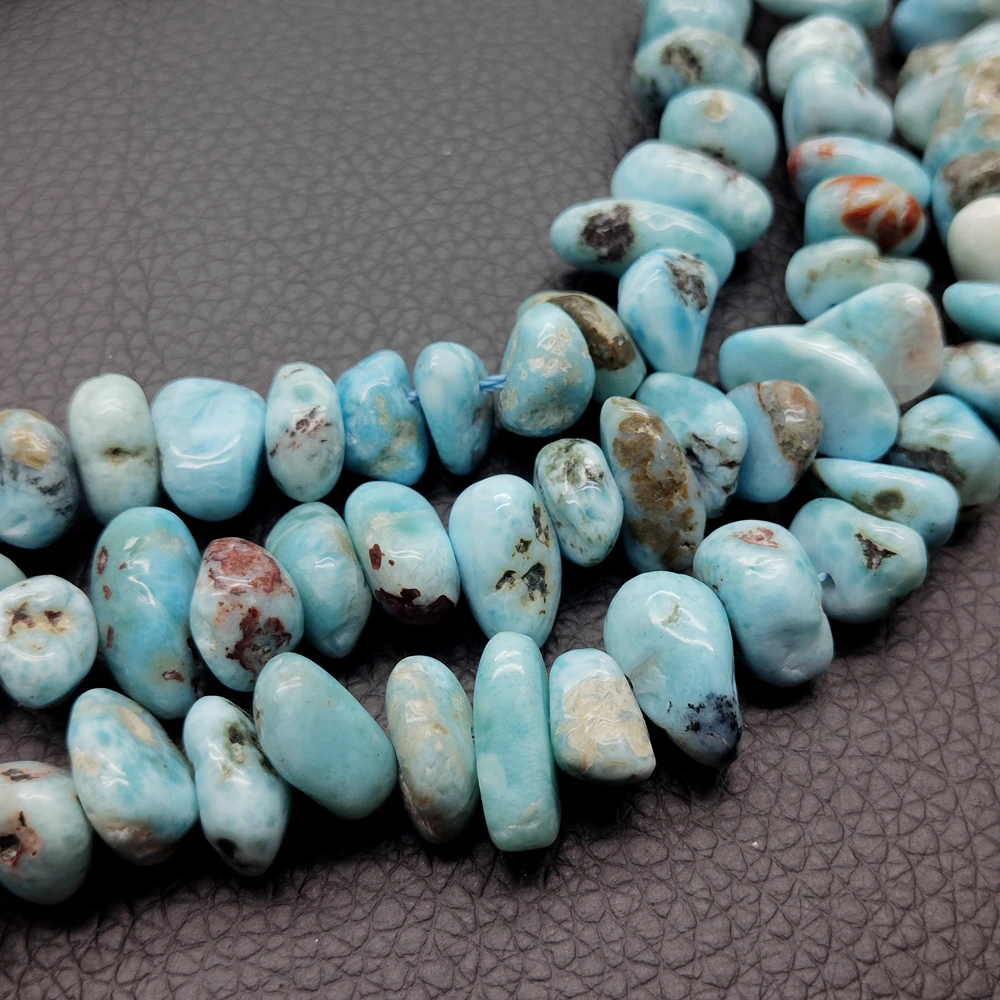 3 Strands 10-12mm Natural Blue Larimar Nugget Center Drilled Beads 16