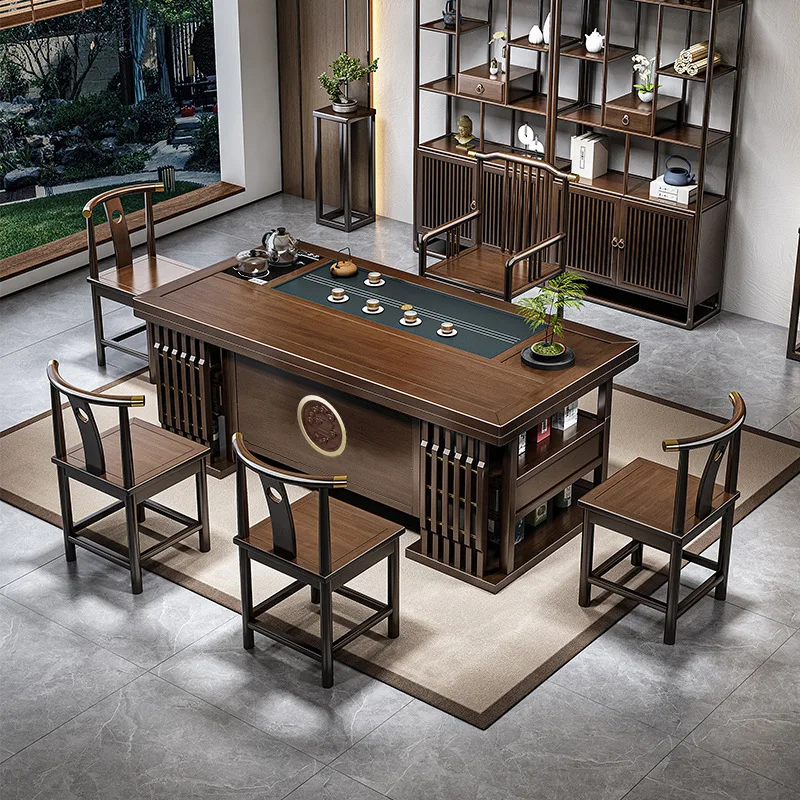 Solid wood tea table new Chinese office luxury tea table in one set of kung fu tea table and chair combination set