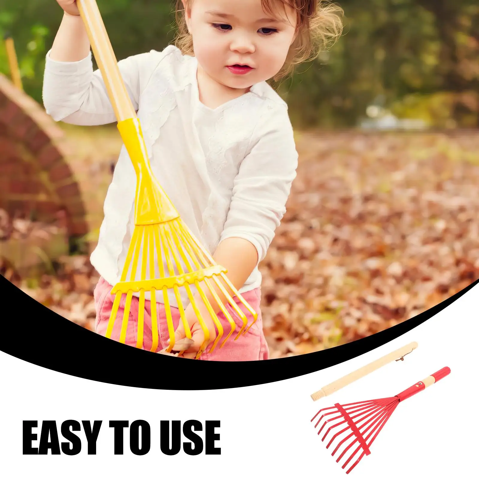 Removable Wooden Handle Rake Red Small Leaf Detachable Lightweight Gardening Tools Yard Rake Metal Lawn Maintenance