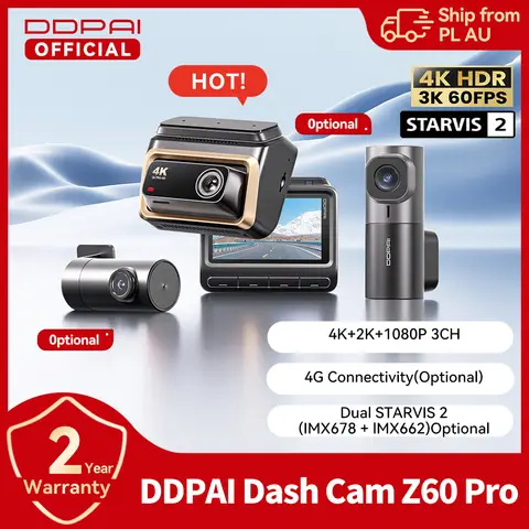 DDPAI 4K Dash Cam Z60 Pro HDR Support Front and Rear Interior Car Camera SONY STARVIS2 678 Sensor 5GHz Wi-Fi GPS ADAS 4G Car DVR