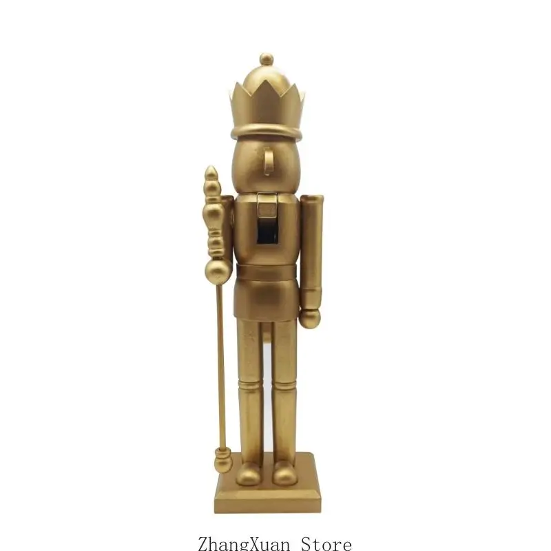 Weihnachts-Nussknacker-Soldaten-Figur, Dekoration aus goldfarbenem Kiefernholz, freistehende Dekoration für Kaminsims, und – Detail 3