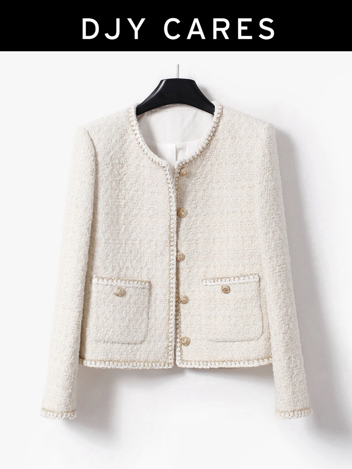 New Coarse tweed haute couture classic wool white jacket top