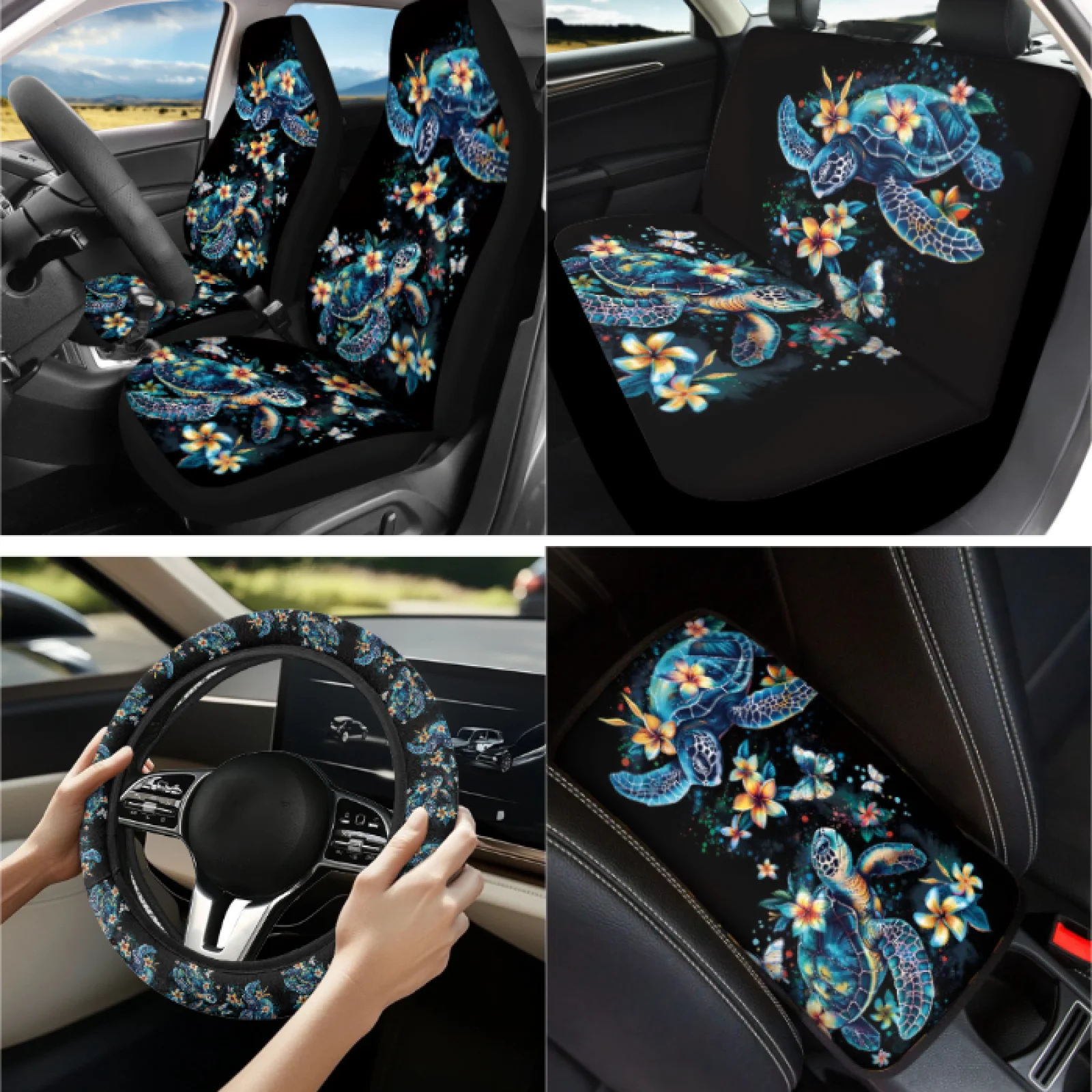 Coloranimal Butterfly Turtle 13Pcs Car Seat Cover Full Set Protective Elastic Car Seat Covers Suitable for Large Cargo Vehicles