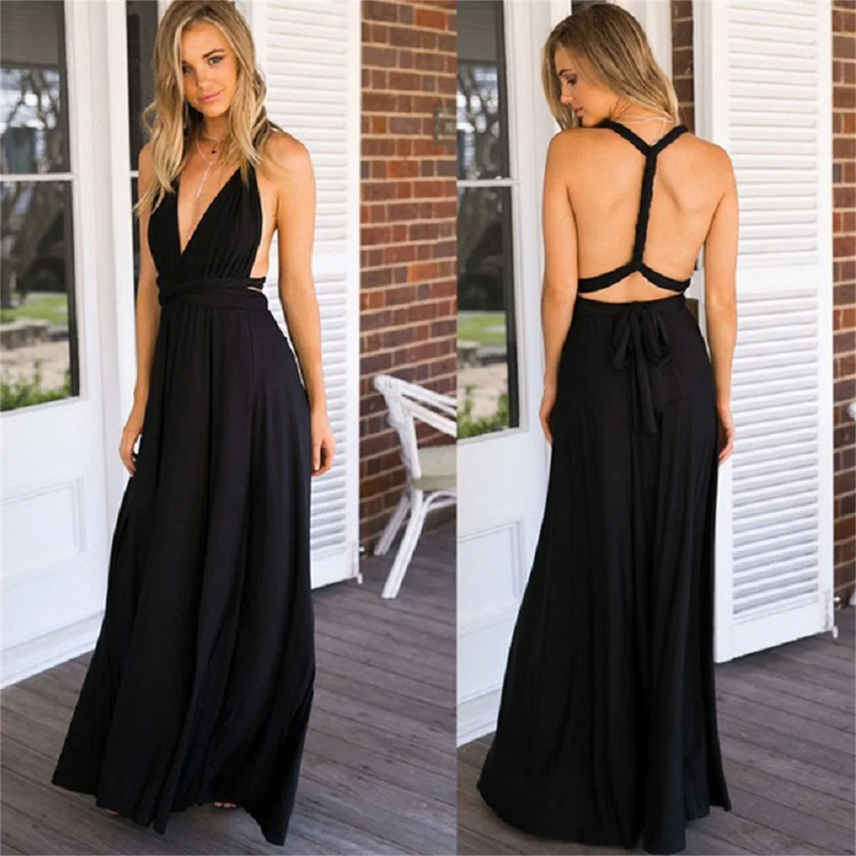 European American Style Sexy Women Wear A Variety Of Off Back Dresses Elegant Banquet Bridesmaid Dress  Belted Party Dress