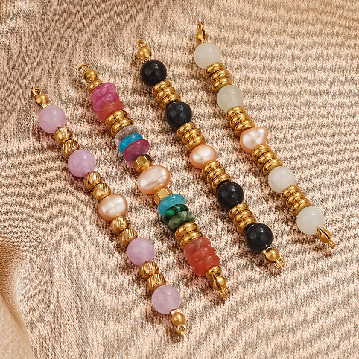 1Pcs Explosive Necklace Beaded Pendant PVDStainless Steel Beads + Shaped Natural Stone Combination Bead Strip DIY Charm Necklace