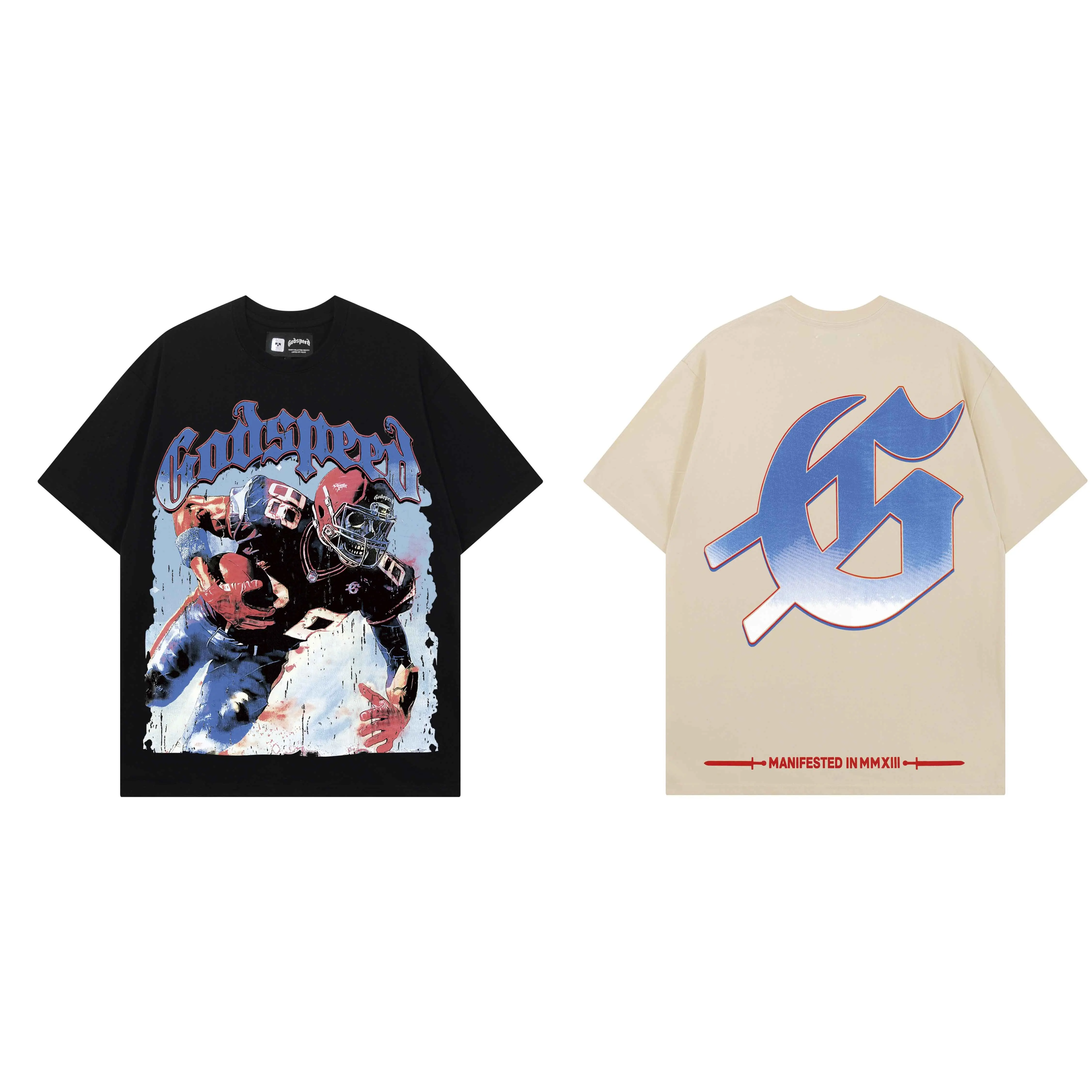 High Quality Godspeed American Trendy Brand Baseball Player Print INS High Street Hip Hop Rock Pure Cotton Short Sleeve T-Shirt