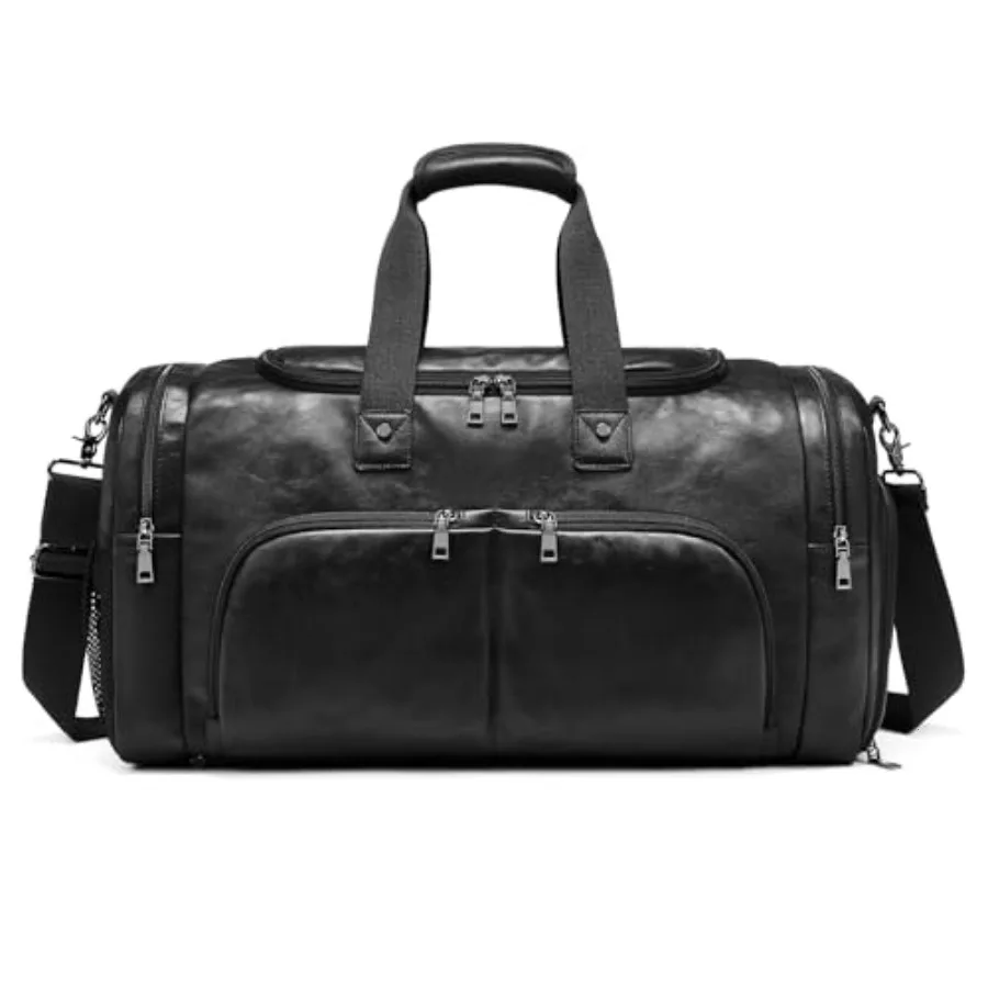 

Leather Travel Duffle Bags for Men Women, Weekender Overnight Bag with Shoe Compartment Waterproof Carry on Duffle Bags for Air