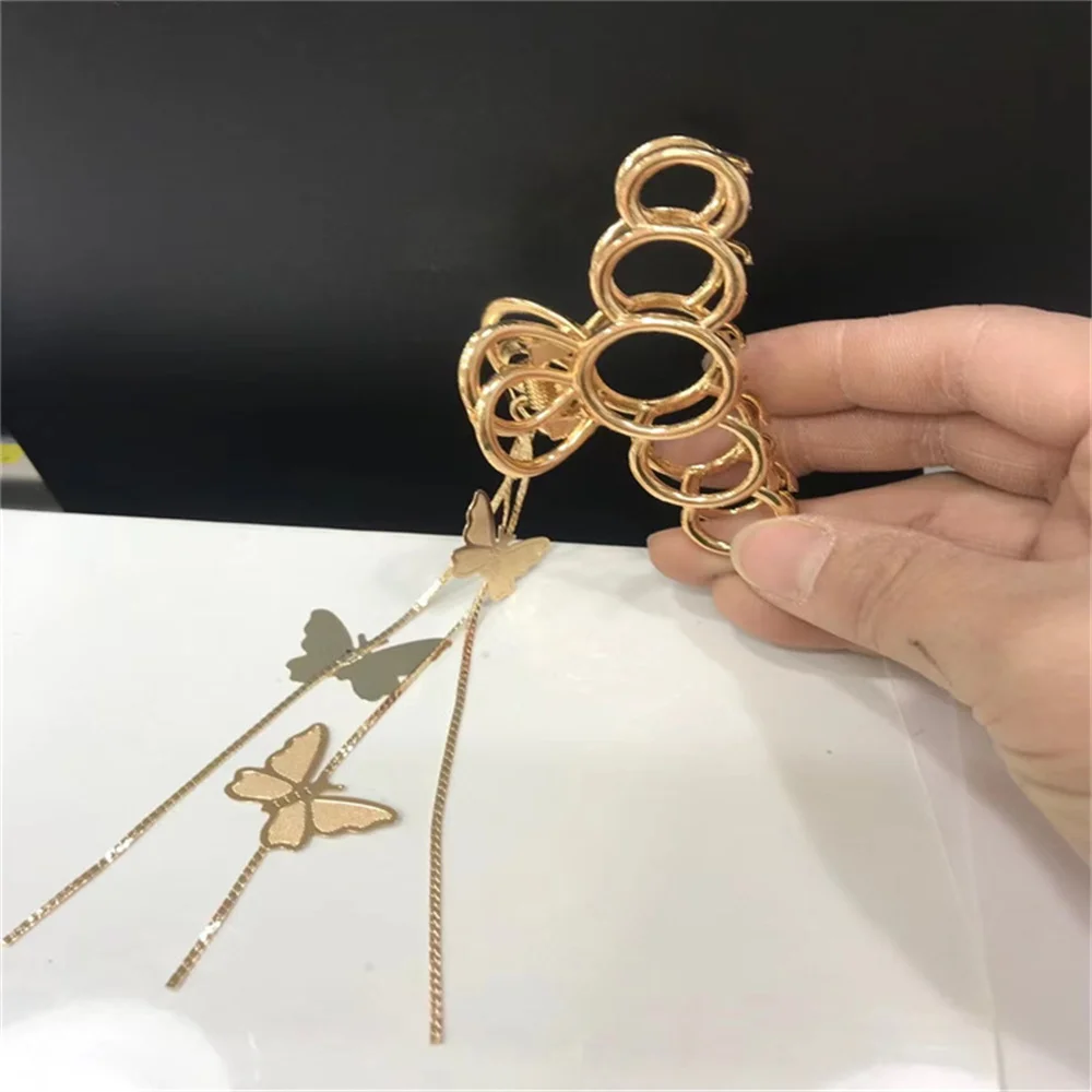 Golden Tassel Butterfly Hair Claw Clip Fashion Flower Makeup Wahing Face Hairpins for Women Girls Geometric Headwear Accessories