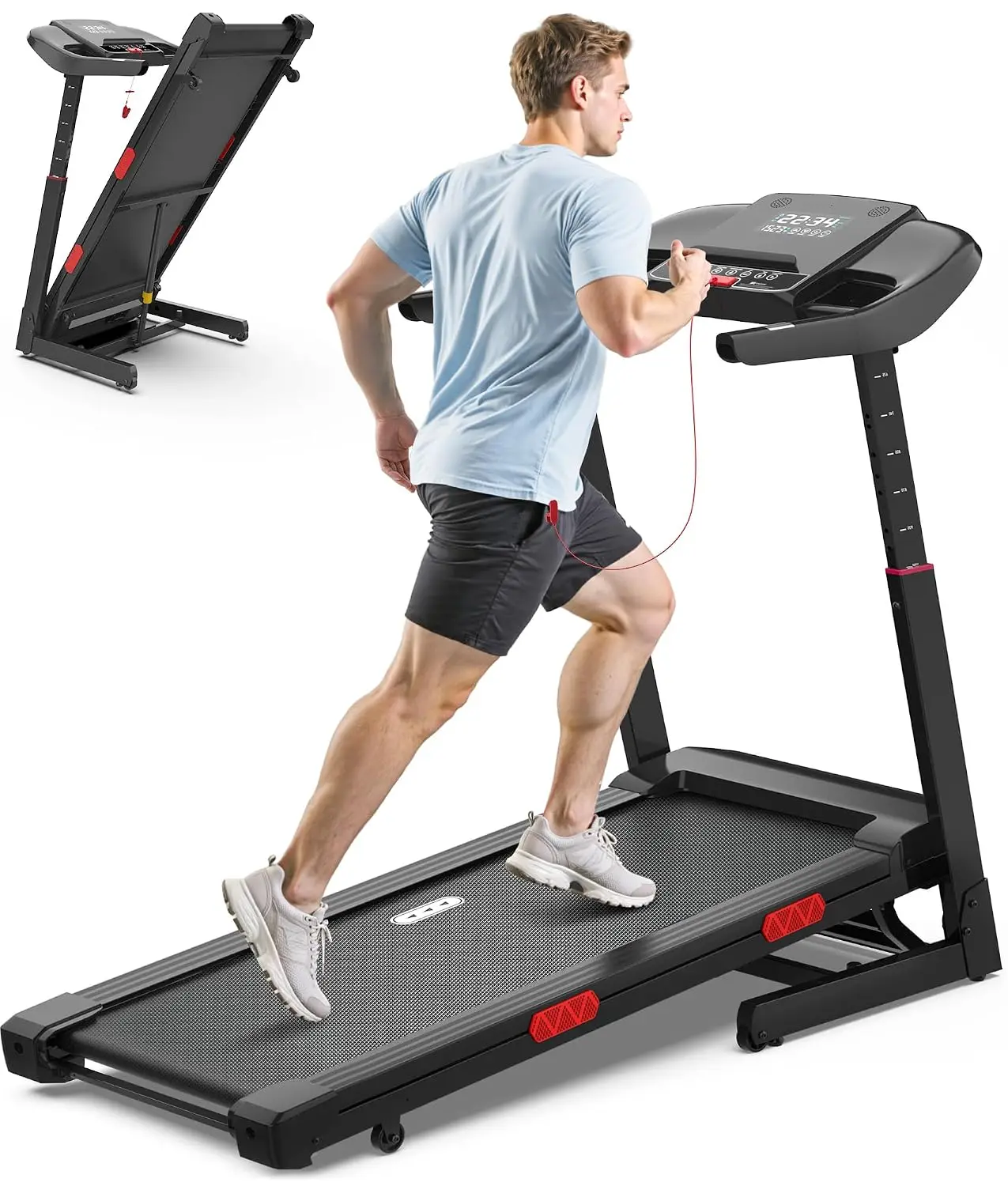 Foldable Treadmill Auto Incline 15%, Adjustable Handrail, 400 lbs, APP Voice Control, 8.7 mph Home Fitness, Customized