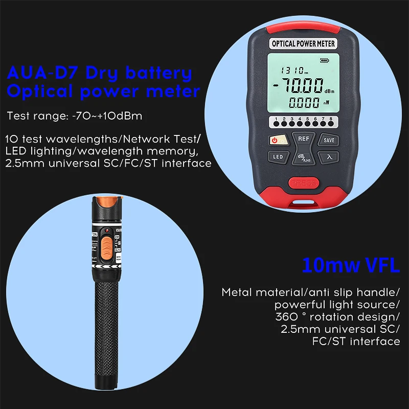 Imagem -04 - Fibra Óptica Tool Kit Fibra Cutelo Visual Fault Locator Ftth Tools Fiber Power Meter Bolsa Óptico 10mw Aua-x5