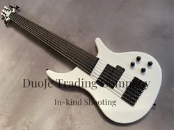 White bass 7-string electric bass Ash wood body Maple neck Rose wood fingerboard no silk single bridge Black tuners