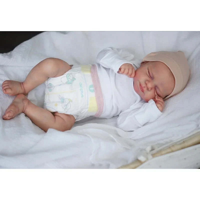 NPK 48cm Newborn Baby Reborn Doll Pascale Sleeping Baby Lifelike Real Baby Soft Touch Hand-Draw Hair