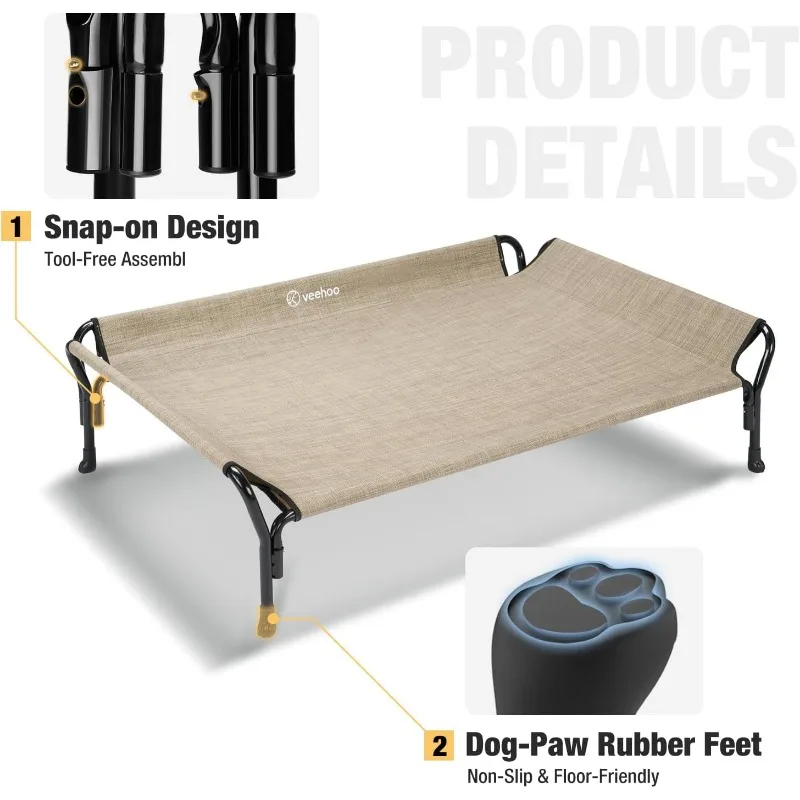 Cama de cachorro elevada com resfriamento, cama de cachorro elevada com guarda-corpo, estrutura de cama de cachorro à prova de mastigar com sofá-cama de cachorro lavável e antiderrapante