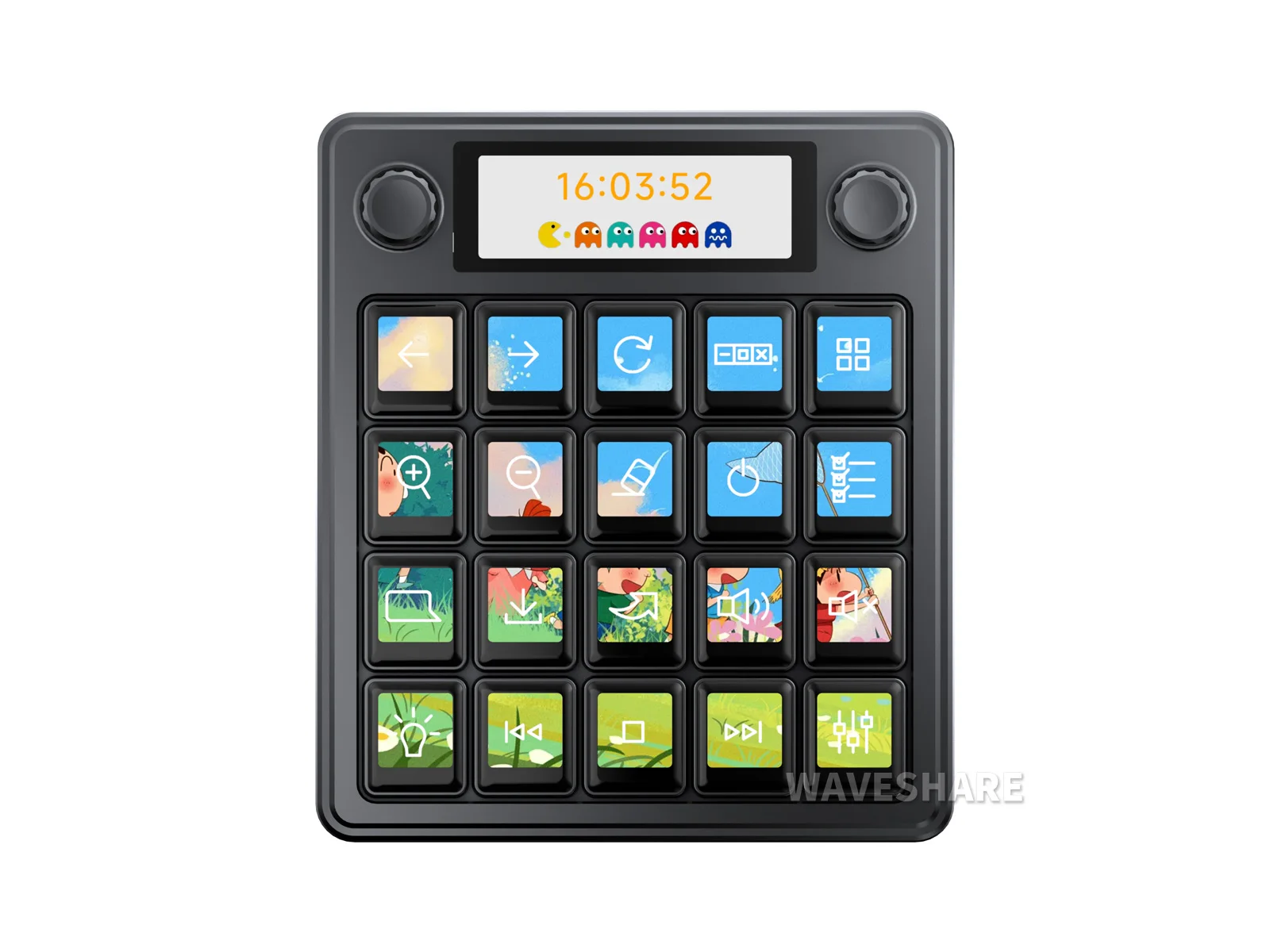 Waveshare MK20 Multi-Functional AI Voice Control Panel,Supports Linux + QMK Dual-System Architecture,2.8inch Secondary Screen