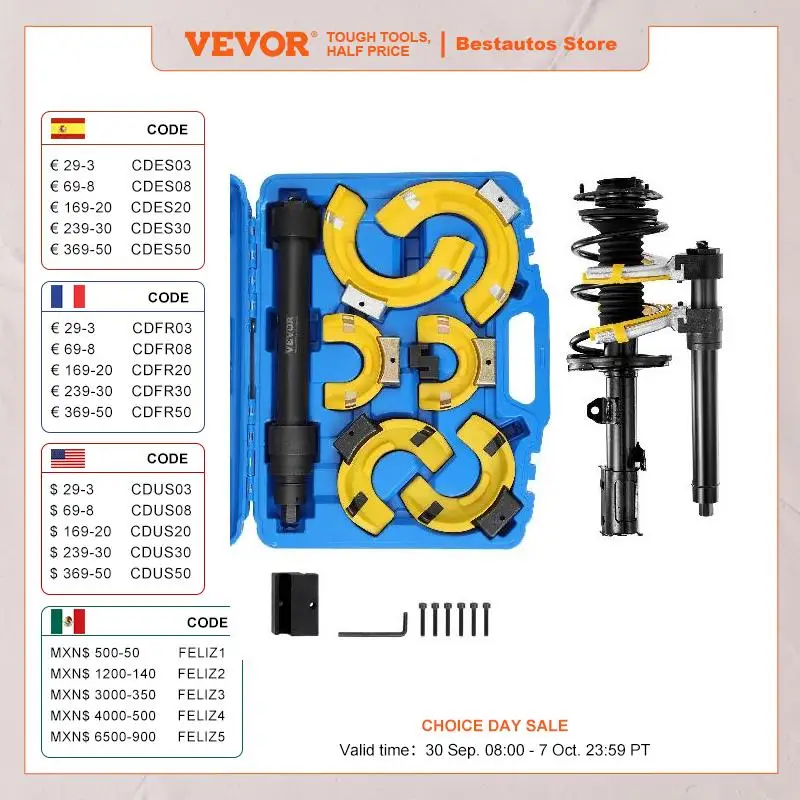 

VEVOR Strut Spring Compressor Set Macpherson Strut Spring Compressor Kit Interchangeable Fork Strut Coil Extractor Remover Tool