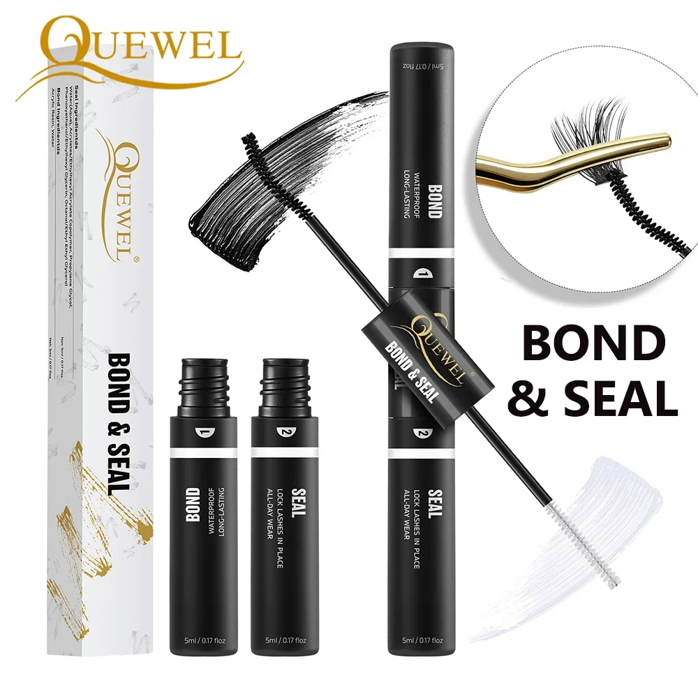 Quewel Lash Glue 10ml Bond and Seal Lash Glue Strong Hold & Waterproof Eyelash Clusters colla delicata Black Cluster Lashes Glue