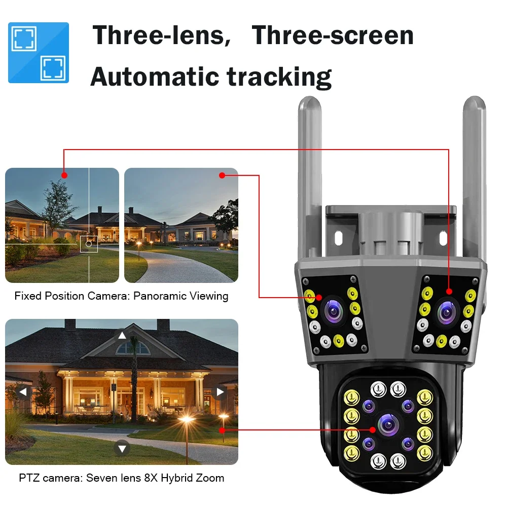 Legendsafe 12mp 6k wifi ip Außen kamera Motion Tracking ptz 4k Videokamera drei Objektive drei Bildschirm wasserdichtes Sicherheits system