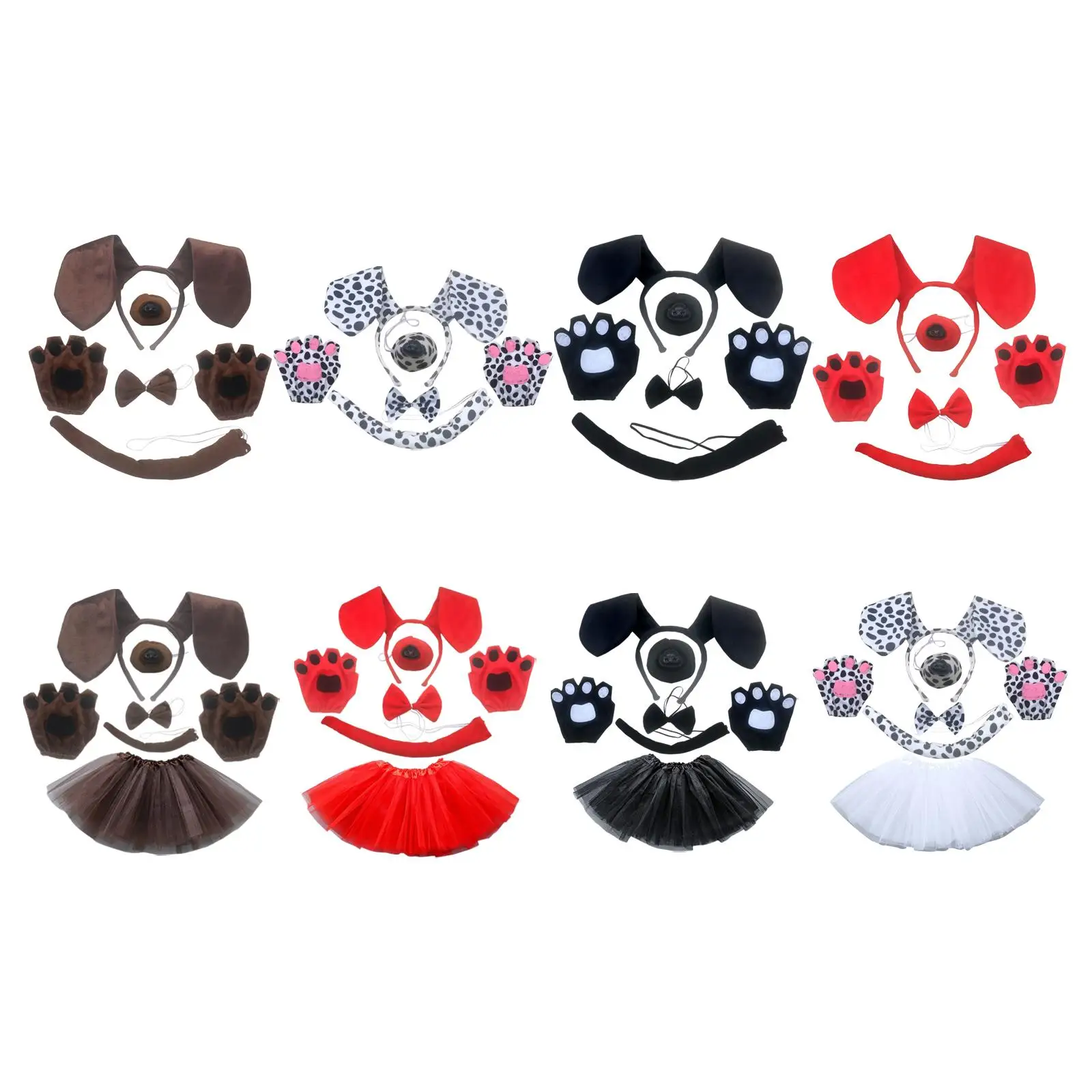 Dog Ears Headband and Tail Dogs Nose Bowtie Hair Accessories Dress up Costume Accessory Kit for Party Masquerade Dance Prom Kids