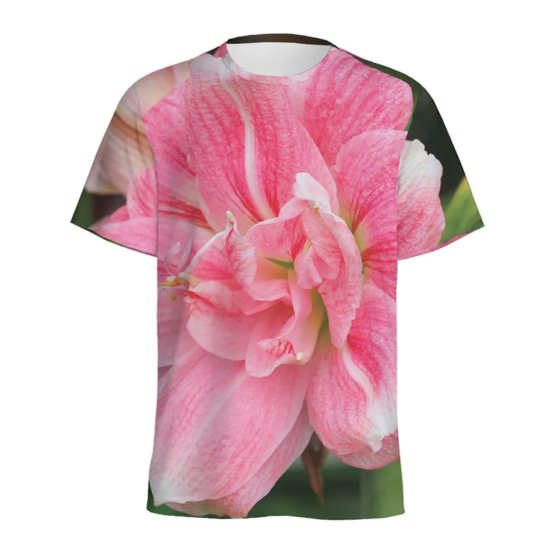 Colorful Amaryllis Flower 3D Printed T Shirt For Men Fashion Floral Pattern T-Shirt Loose Short Sleeves Round Neck Tee Shirts