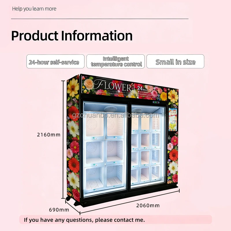 Flower Vending Machine Flower Vending Shop Fresh Floral Refrigerator Touch Screen Credit Card Payment Flower Vending Machine