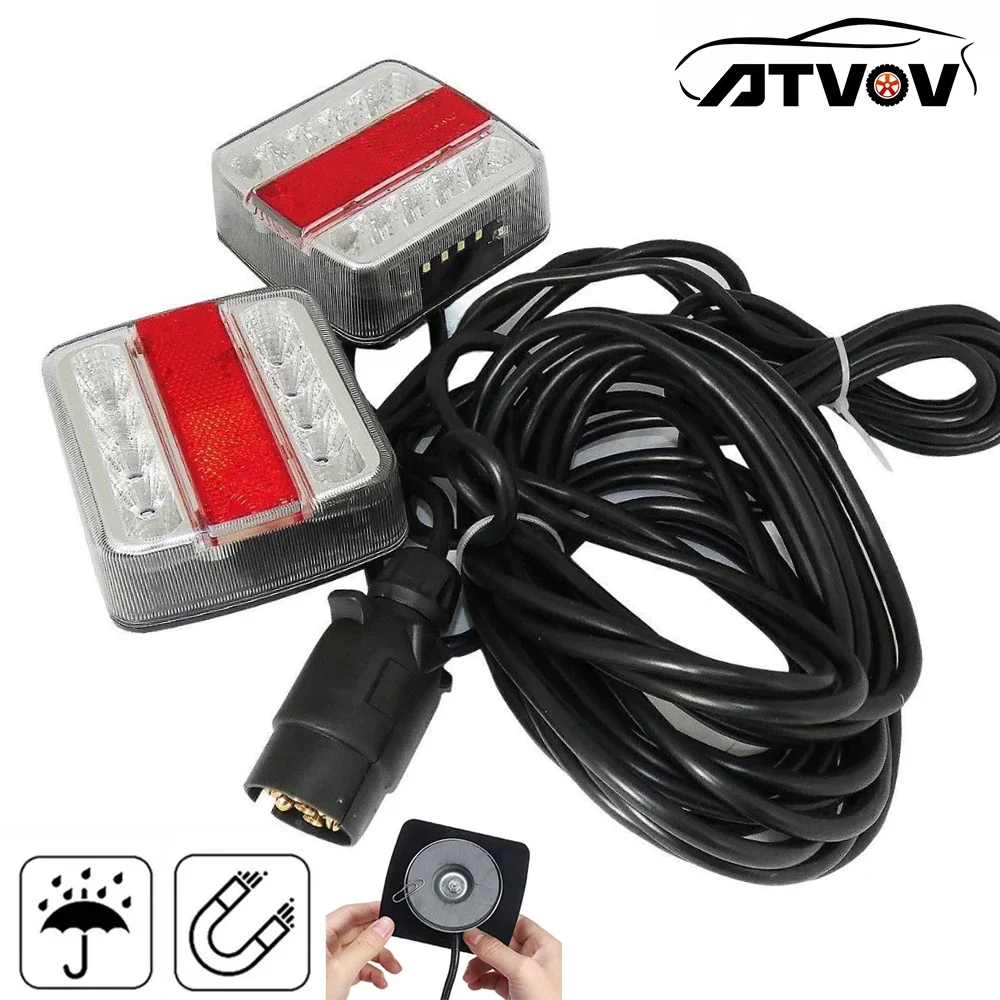 

ATVOV 1 Set Magnetic 12V Rear Towing Trailer Tail Light LED 10m Cable 7 Pin Brake Stop License Number Plate Lamp Waterproof