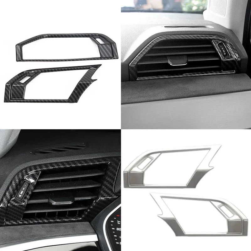 Car Front Dashboard Air Vent Outlet Cover Trim For Audi Q3 2019 2020 ABS Silvery Carbon Fiber Decorative Frame