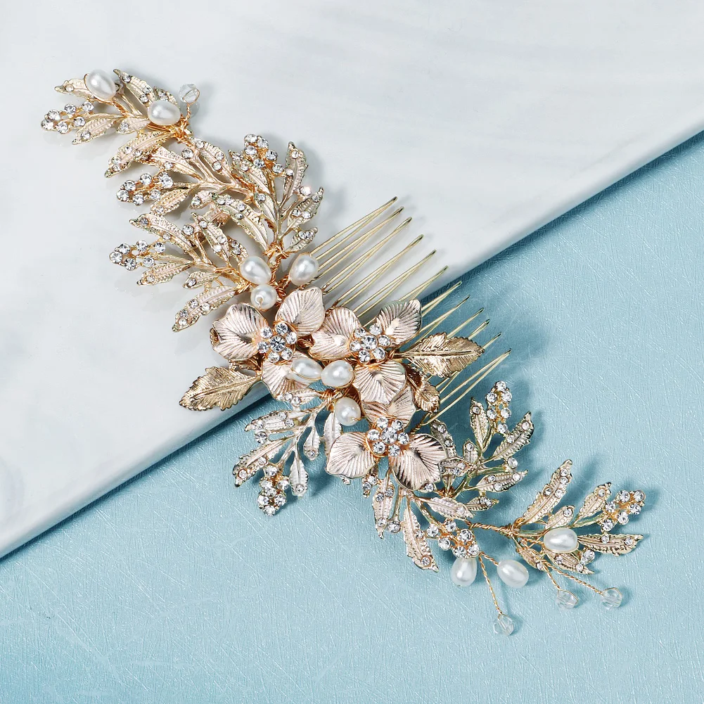 Luxury Heavy Duty Alloy Flower Hair Comb Fashion Crystal Pearl Hairpin Headpiece Festive Wedding Women's Hair Clips As Gifts