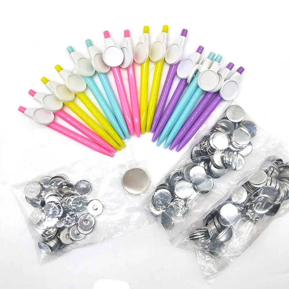 

100pcs/set DIY Ballpen with 25mm Professional Badge Button Maker for Gift Crafts Materials Gifts for Children Advertising Pens